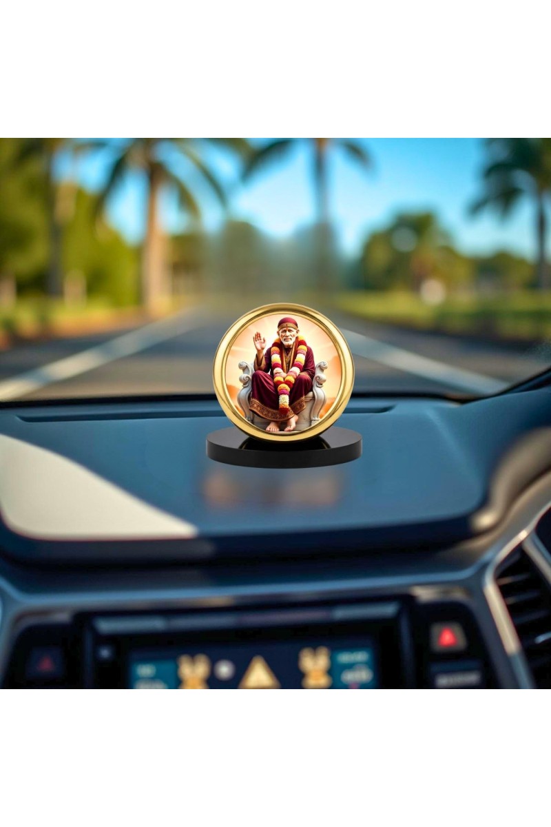Car Desk/Table Top Lord Saibaba Metal Golden Photo Stand 2x2 Inches, Compact & Stylish Spiritual Display for Car, Home & Office (Pack of 1) (F18761)