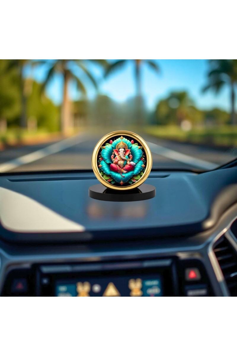 Car Desk/Table Top Lord Ganesha Metal Golden Photo Stand 2x2 Inches, Compact & Stylish Spiritual Display for Car, Home & Office (Pack of 1) (F18612)