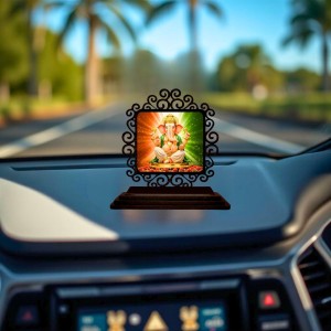 Car Desk/Table Top Lord Ganesha Wooden Showpiece 3x4 Inches, Compact & Stylish Spiritual Display for Car, Home & Office (Pack of 1) (F19930)
