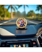 Car Desk/Table Top Lord Krishna with Yashodha Metal Golden Photo Stand 2x2 Inches, Compact & Stylish Spiritual Display for Car, Home & Office (Pack of 1) (F18743)
