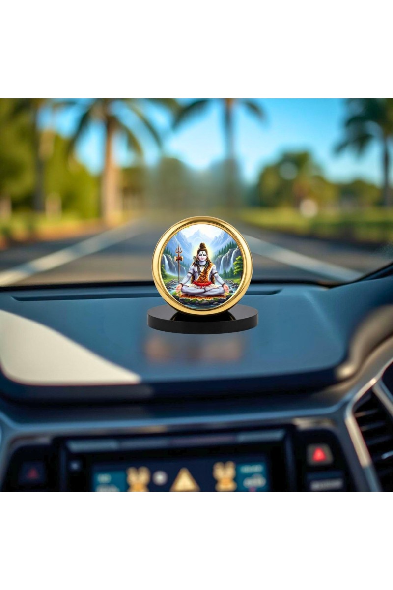 Car Desk/Table Top Lord Shiva Metal Golden Photo Stand 2x2 Inches, Compact & Stylish Spiritual Display for Car, Home & Office (Pack of 1) (F18758)