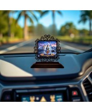 Car Desk/Table Top Lord Shiva Wooden Showpiece 3x4 Inches, Compact & Stylish Spiritual Display for Car, Home & Office (Pack of 1) (F19806)
