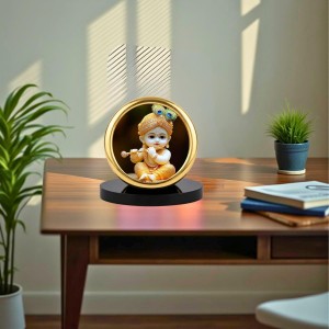 Car Desk/Table Top Little Krishna Metal Golden Photo Stand 2x2 Inches, Compact & Stylish Spiritual Display for Car, Home & Office (Pack of 1) (F18856)