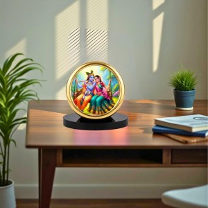 Car Desk/Table Top Radha Krishna Metal Golden Photo Stand 2x2 Inches, Compact & Stylish Spiritual Display for Car, Home & Office (Pack of 1) (F18915)
