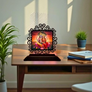 Car Desk/Table Top Lord Vishnu and Lakshmi Wooden Showpiece 3x4 Inches, Compact & Stylish Spiritual Display for Car, Home & Office (Pack of 1) (F20045)