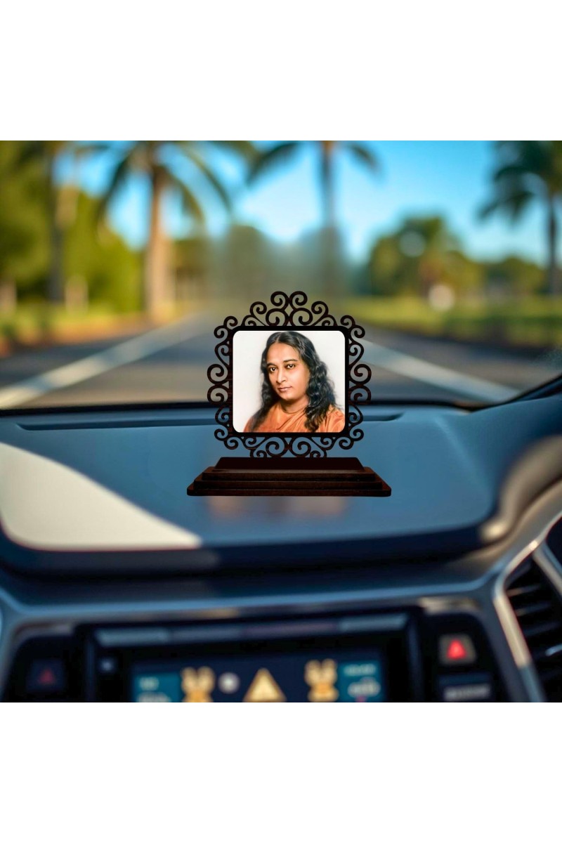 Car Desk/Table Top Paramahamsa Yogananada Wooden Showpiece 3x4 Inches, Compact & Stylish Spiritual Display for Car, Home & Office (Pack of 1) (F19900)