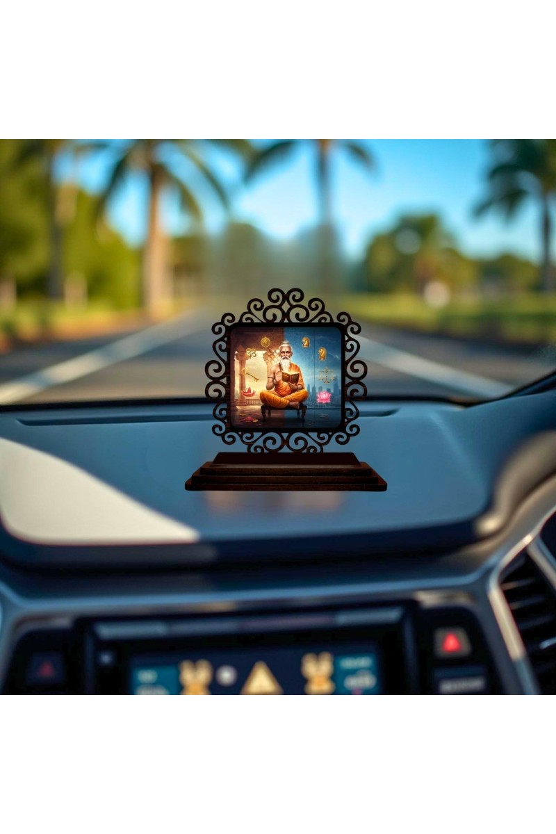 Car Desk/Table Top VyasaMaharshii Wooden Showpiece 3x4 Inches, Compact & Stylish Spiritual Display for Car, Home & Office (Pack of 1) (F19795)