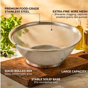 Stainless Steel Colander Strainer Bowl for Kitchen | Fine Mesh Multipurpose Washing for Rice, Pasta, Fruits & Vegetables | Rust Resistant Food Strainer Bowl Stainless Steel Colander Strainer Bowl for Kitchen | Fine Mesh Multipurpose Washing for Rice, Pasta, Fruits & Vegetables | Rust Resistant Food Strainer Bowl