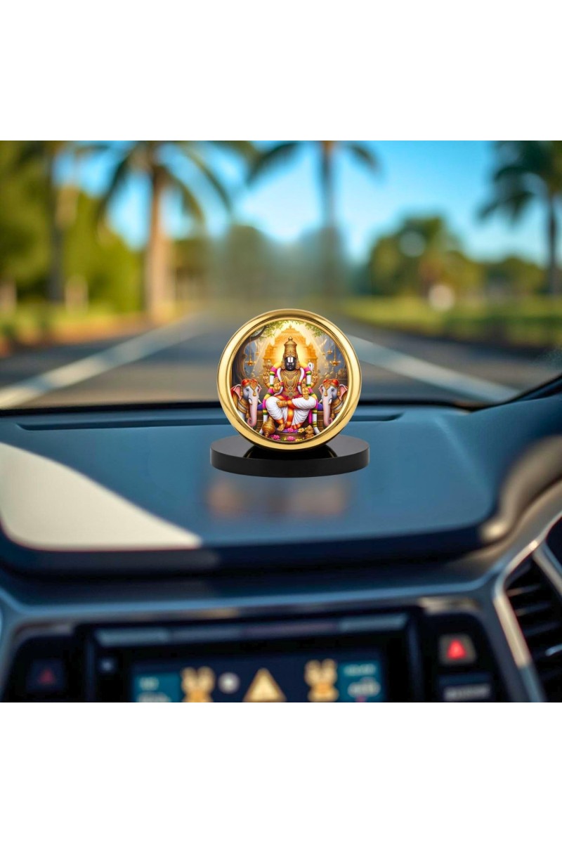 Car Desk/Table Top Lord Venkateswara Metal Golden Photo Stand 2x2 Inches, Compact & Stylish Spiritual Display for Car, Home & Office (Pack of 1) (F18731)