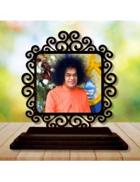 Car Desk/Table Top Shirdi Saibaba Wooden Showpiece 3x4 Inches, Compact & Stylish Spiritual Display for Car, Home & Office (Pack of 1) (F19935)