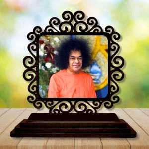 Car Desk/Table Top Shirdi Saibaba Wooden Showpiece 3x4 Inches, Compact & Stylish Spiritual Display for Car, Home & Office (Pack of 1) (F19935)