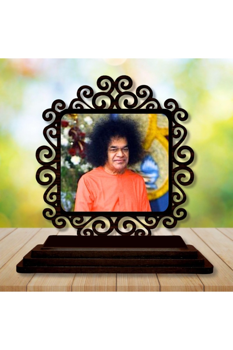 Car Desk/Table Top Shirdi Saibaba Wooden Showpiece 3x4 Inches, Compact & Stylish Spiritual Display for Car, Home & Office (Pack of 1) (F19935)