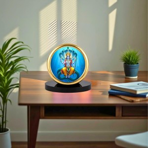 Car Desk/Table Top Lord Vishnu Metal Golden Photo Stand 2x2 Inches, Compact & Stylish Spiritual Display for Car, Home & Office (Pack of 1) (F18563)