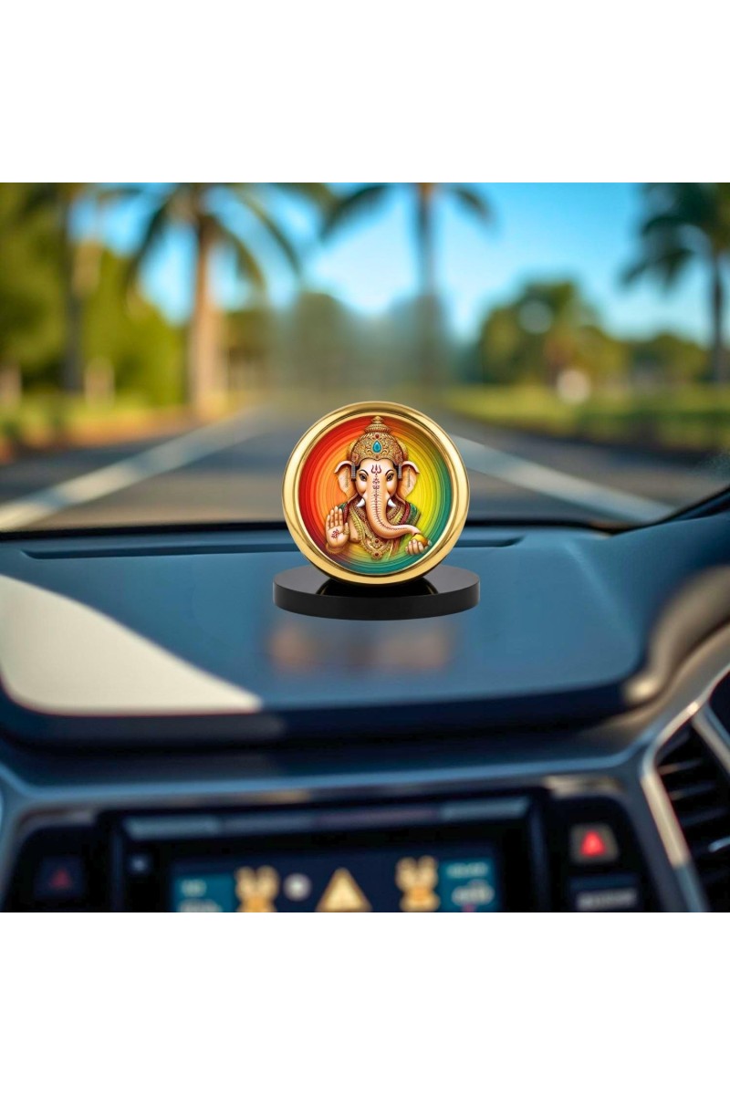 Car Desk/Table Top Lord Ganesha Metal Golden Photo Stand 2x2 Inches, Compact & Stylish Spiritual Display for Car, Home & Office (Pack of 1) (F18639)