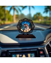 Car Desk/Table Top Cute Little Radha Krishna Wooden Showpiece 3x4 Inches, Compact & Stylish Spiritual Display for Car, Home & Office (Pack of 1) (F21219)