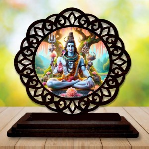 Car Desk/Table Top Lord Shiva Wooden Showpiece 3x4 Inches, Compact & Stylish Spiritual Display for Car, Home & Office (Pack of 1) (F19555)