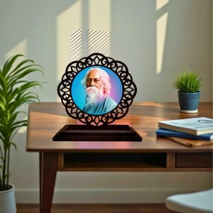 Car Desk/Table Top Rabindranath Tagore Wooden Showpiece 3x4 Inches, Compact & Stylish Spiritual Display for Car, Home & Office (Pack of 1) (F19614)