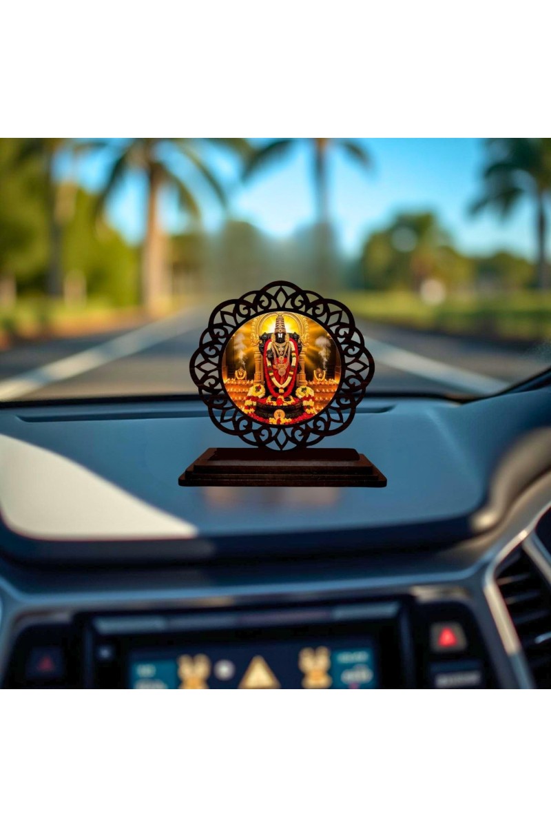Car Desk/Table Top Lord Balaji Wooden Showpiece 3x4 Inches, Compact & Stylish Spiritual Display for Car, Home & Office (Pack of 1) (F19657)