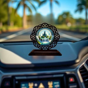 Car Desk/Table Top Lord Shiva Wooden Showpiece 3x4 Inches, Compact & Stylish Spiritual Display for Car, Home & Office (Pack of 1) (F19728)