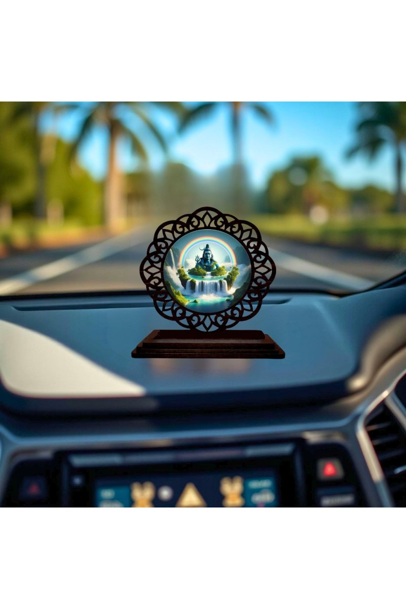 Car Desk/Table Top Lord Shiva Wooden Showpiece 3x4 Inches, Compact & Stylish Spiritual Display for Car, Home & Office (Pack of 1) (F19728)