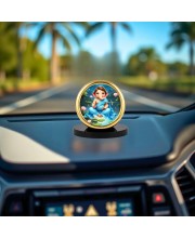 Car Desk/Table Top Lord Ganesha Metal Golden Photo Stand 2x2 Inches, Compact & Stylish Spiritual Display for Car, Home & Office (Pack of 1) (F18889)