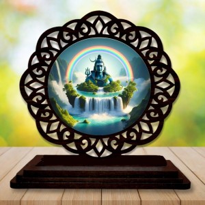 Car Desk/Table Top Lord Shiva Wooden Showpiece 3x4 Inches, Compact & Stylish Spiritual Display for Car, Home & Office (Pack of 1) (F19728)