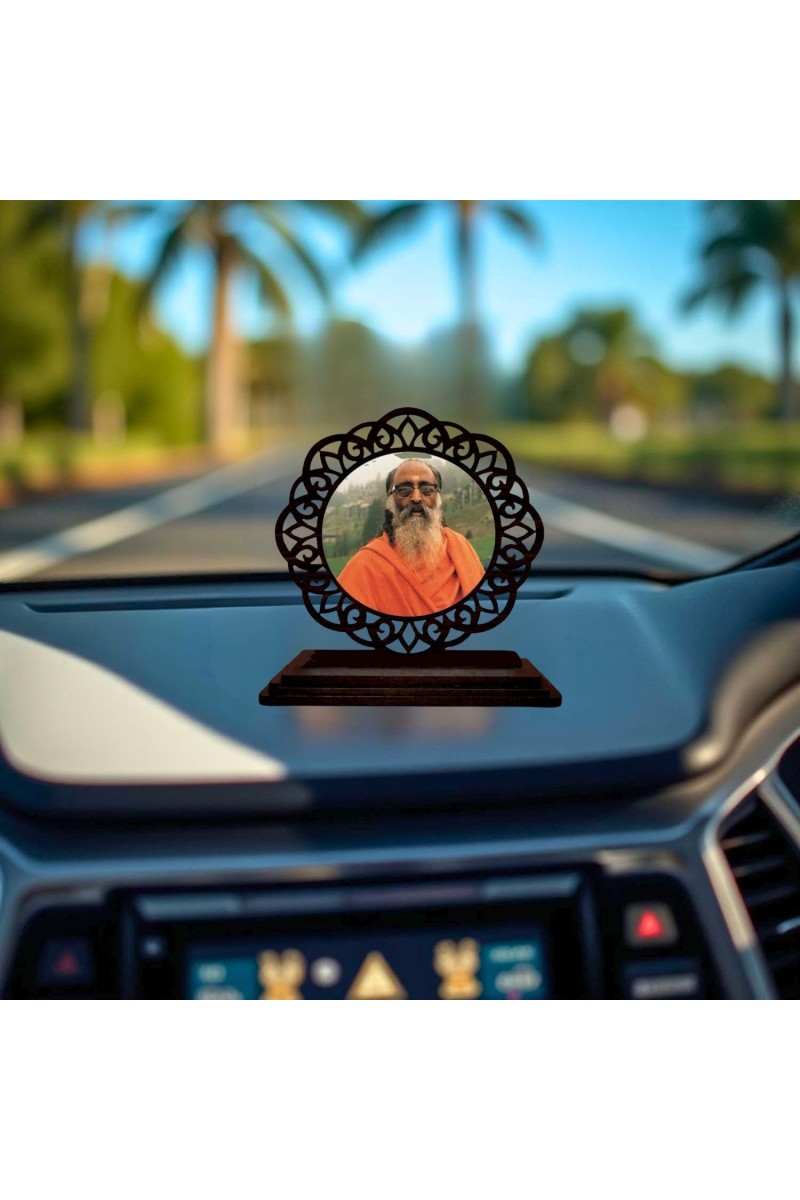 Car Desk/Table Top CHINMAYANANDA Saraswati Wooden Showpiece 3x4 Inches, Compact & Stylish Spiritual Display for Car, Home & Office (Pack of 1) (F19627)