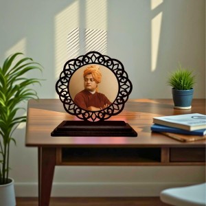Car Desk/Table Top Swami Vivekananda Wooden Showpiece 3x4 Inches, Compact & Stylish Spiritual Display for Car, Home & Office (Pack of 1) (F19619)