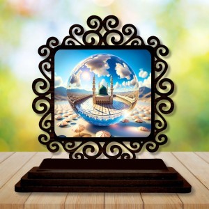 Car Desk/Table Top Muccaa Masidh Wooden Showpiece 3x4 Inches, Compact & Stylish Spiritual Display for Car, Home & Office (Pack of 1) (F19867)