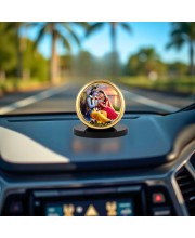 Car Desk/Table Top Radha Krishna Metal Golden Photo Stand 2x2 Inches, Compact & Stylish Spiritual Display for Car, Home & Office (Pack of 1) (F18738)