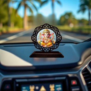 Car Desk/Table Top Lord Ganesha Wooden Showpiece 3x4 Inches, Compact & Stylish Spiritual Display for Car, Home & Office (Pack of 1) (F19590) Car Desk/Table Top Lord Ganesha Wooden Showpiece 3x4 Inches, Compact & Stylish Spiritual Display for Car, Home & Office (Pack of 1) (F19590)