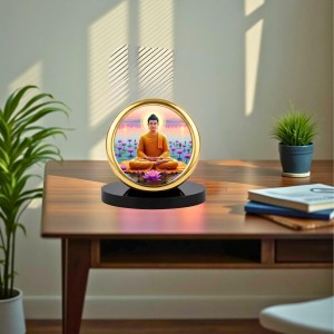 Car Desk/Table Top Lord Buddha Metal Golden Photo Stand 2x2 Inches, Compact & Stylish Spiritual Display for Car, Home & Office (Pack of 1) (F18739)