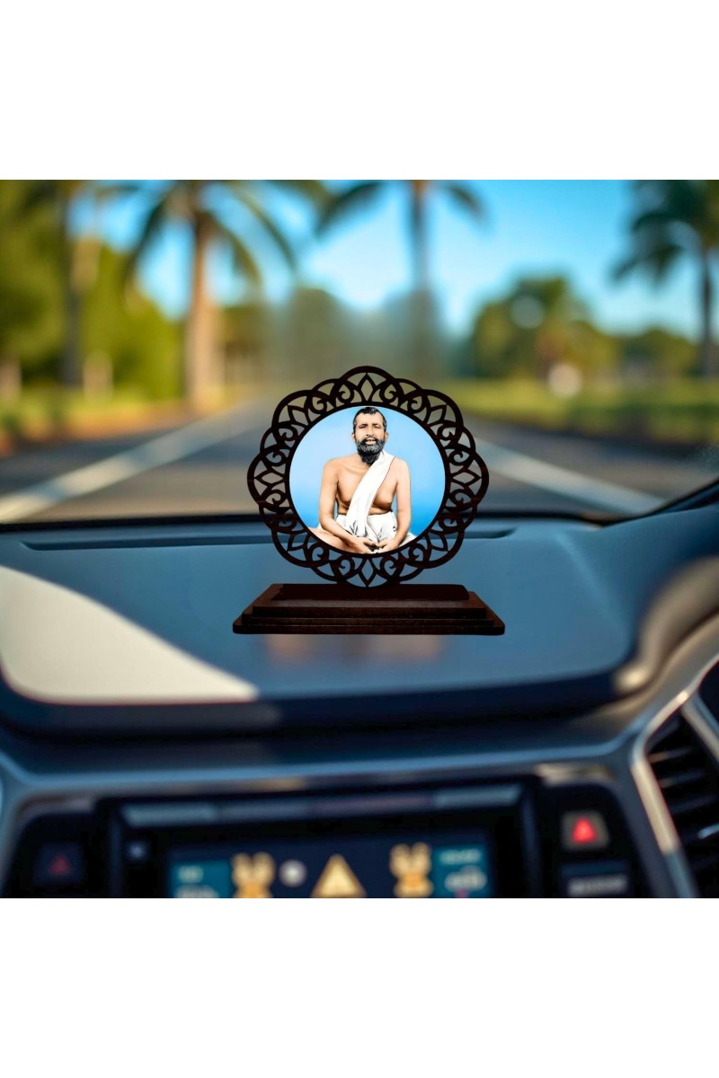 Car Desk/Table Top Ramakrishna Paramahamsa Wooden Showpiece 3x4 Inches, Compact & Stylish Spiritual Display for Car, Home & Office (Pack of 1) (F19691)