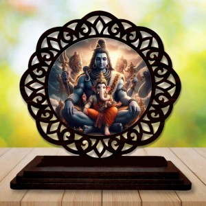 Car Desk/Table Top Lord Shiva Wooden Showpiece 3x4 Inches, Compact & Stylish Spiritual Display for Car, Home & Office (Pack of 1) (F19597)