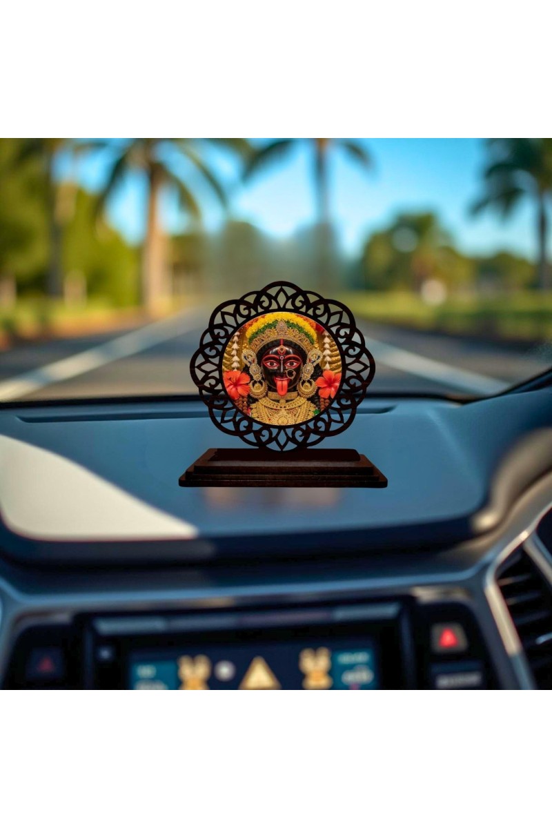 Car Desk/Table Top Kali Maa Wooden Showpiece 3x4 Inches, Compact & Stylish Spiritual Display for Car, Home & Office (Pack of 1) (F19638)
