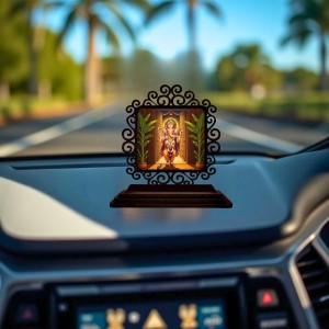 Car Desk/Table Top Lord Ganesha Wooden Showpiece 3x4 Inches, Compact & Stylish Spiritual Display for Car, Home & Office (Pack of 1) (F19899)