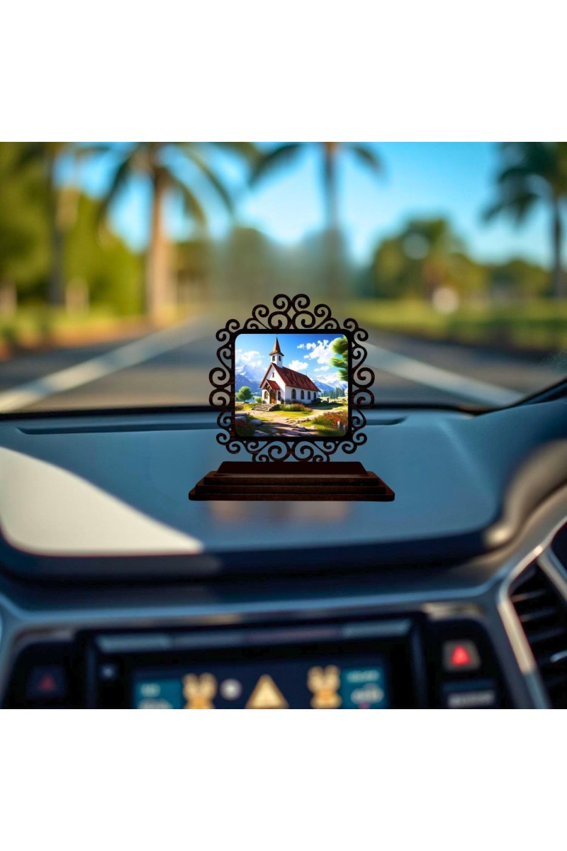Car Desk/Table Top Beautiful Church Wooden Showpiece 3x4 Inches, Compact & Stylish Spiritual Display for Car, Home & Office (Pack of 1) (F19903)