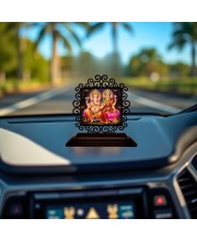 Car Desk/Table Top Lord Ganesha and Lakshmi Wooden Showpiece 3x4 Inches, Compact & Stylish Spiritual Display for Car, Home & Office (Pack of 1) (F19820)