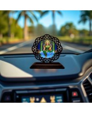 Car Desk/Table Top Goddess Lakshmi Wooden Showpiece 3x4 Inches, Compact & Stylish Spiritual Display for Car, Home & Office (Pack of 1) (F19754)
