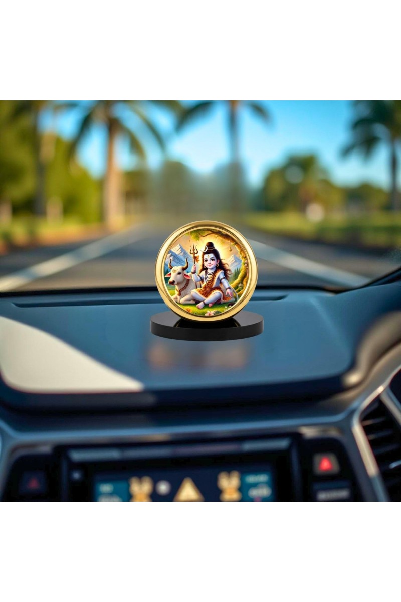 Car Desk/Table Top Lord Shiva Metal Golden Photo Stand 2x2 Inches, Compact & Stylish Spiritual Display for Car, Home & Office (Pack of 1) (F18880)