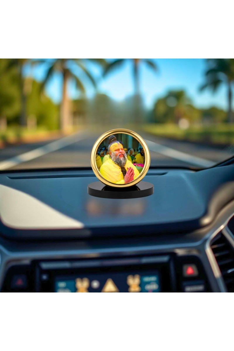Car Desk/Table Top Premanand Ji Metal Golden Photo Stand 2x2 Inches, Compact & Stylish Spiritual Display for Car, Home & Office (Pack of 1) (F18680)