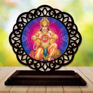 Car Desk/Table Top Lord Hanuman Wooden Showpiece 3x4 Inches, Compact & Stylish Spiritual Display for Car, Home & Office (Pack of 1) (F19606)