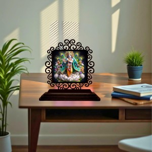 Car Desk/Table Top Lord Krishna Wooden Showpiece 3x4 Inches, Compact & Stylish Spiritual Display for Car, Home & Office (Pack of 1) (F19890)
