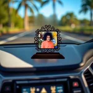 Car Desk/Table Top Shirdi Saibaba Wooden Showpiece 3x4 Inches, Compact & Stylish Spiritual Display for Car, Home & Office (Pack of 1) (F19935)