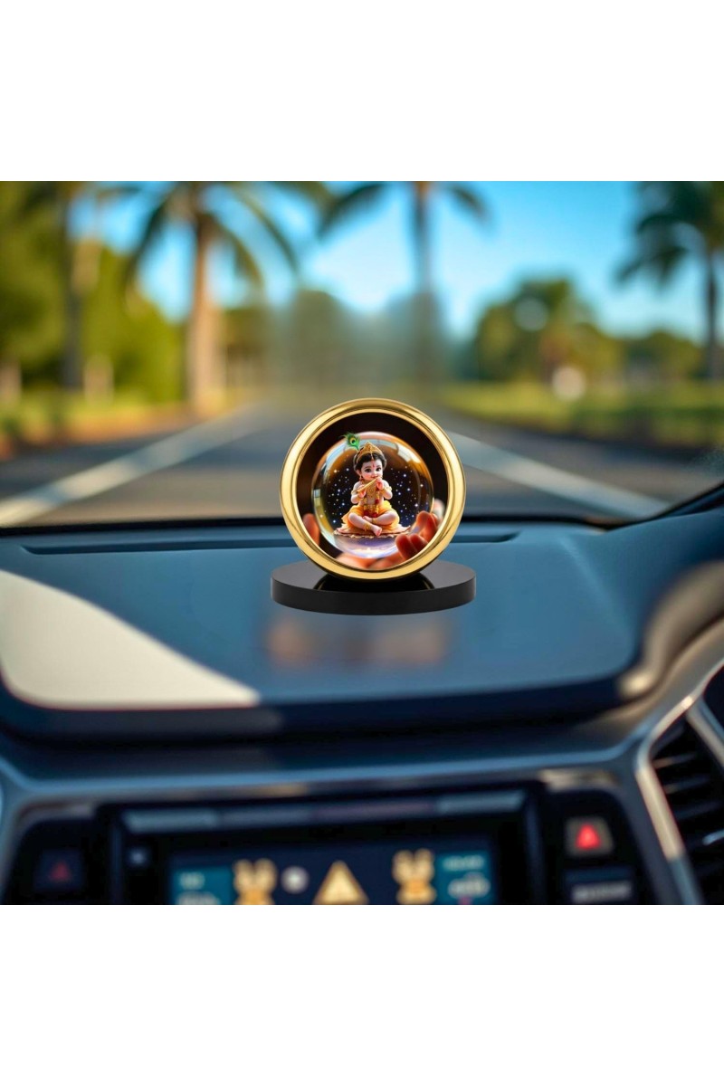 Car Desk/Table Top Little Krishna Metal Golden Photo Stand 2x2 Inches, Compact & Stylish Spiritual Display for Car, Home & Office (Pack of 1) (F18838)