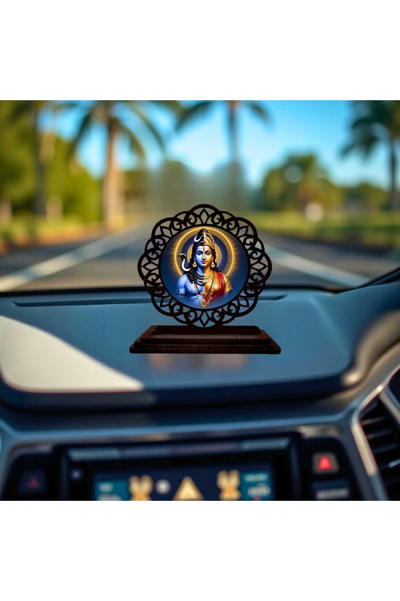 Car Desk/Table Top Arthanareeshwar Wooden Showpiece 3x4 Inches, Compact & Stylish Spiritual Display for Car, Home & Office (Pack of 1) (F19711)