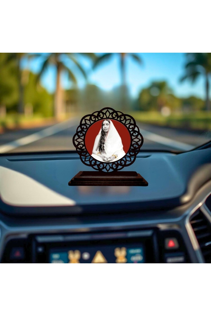 Car Desk/Table Top Saradha Maa Wooden Showpiece 3x4 Inches, Compact & Stylish Spiritual Display for Car, Home & Office (Pack of 1) (F19654)