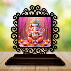 Car Desk/Table Top Lord Ganesha Wooden Showpiece 3x4 Inches, Compact & Stylish Spiritual Display for Car, Home & Office (Pack of 1) (F19973)