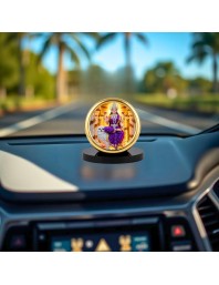 Car Desk/Table Top Goddess Lakshmi Metal Golden Photo Stand 2x2 Inches, Compact & Stylish Spiritual Display for Car, Home & Office (Pack of 1) (F18934)