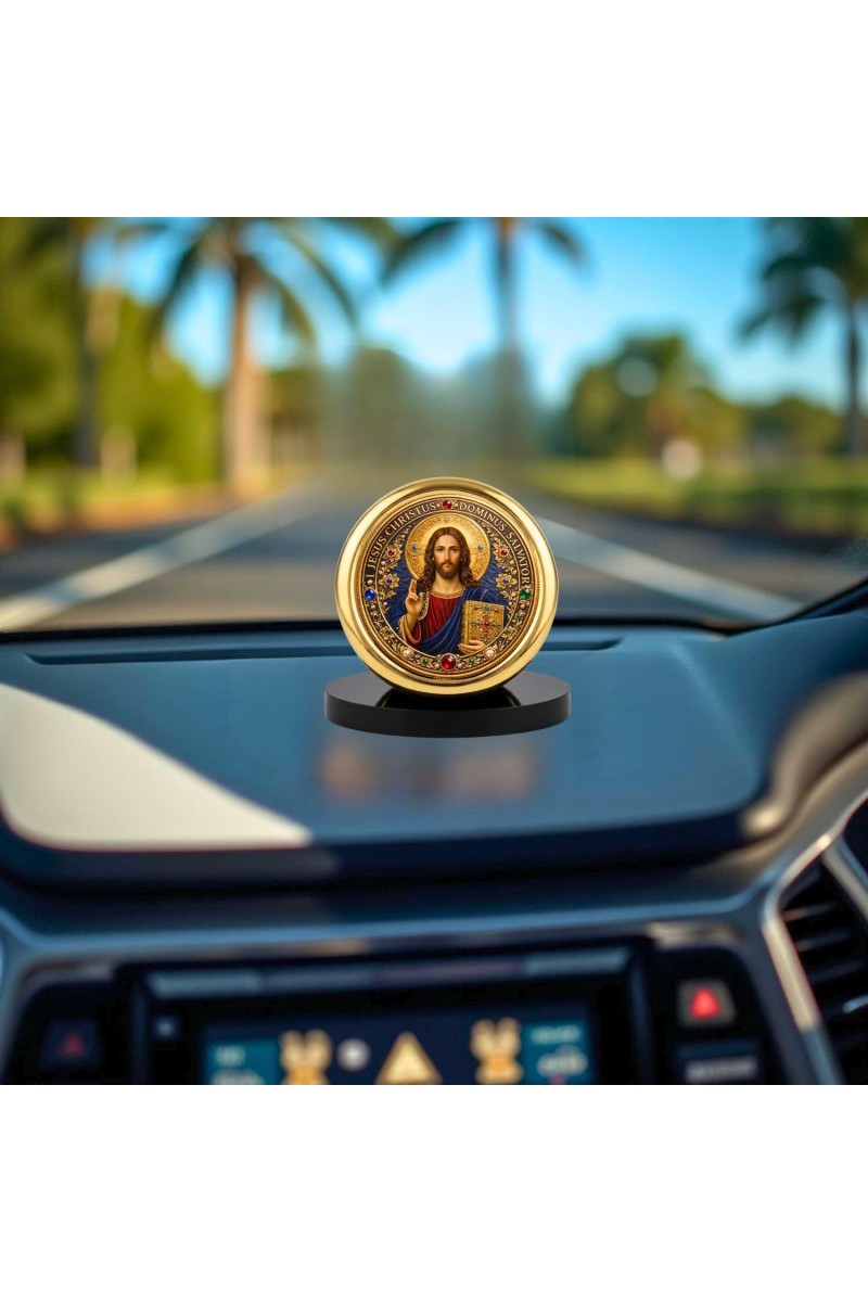 Car Desk/Table Top Lord Jesus Metal Golden Photo Stand 2x2 Inches, Compact & Stylish Spiritual Display for Car, Home & Office (Pack of 1) (F18514)